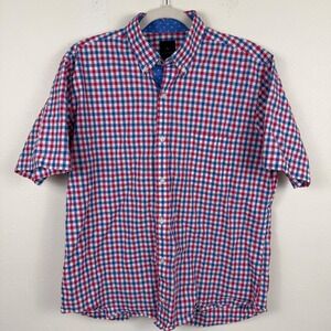 Tailorbyrd Mens Gingham Button Down Shirt Pink White Blue Short Sleeve Large